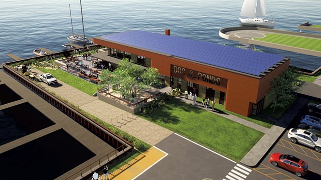 An architect's rendering of a new restaurant proposed for Lake Champlain Transportation's ferry dock in Burlington - COURTESY OF WIEMANN LAMPHERE ARCHITECTS