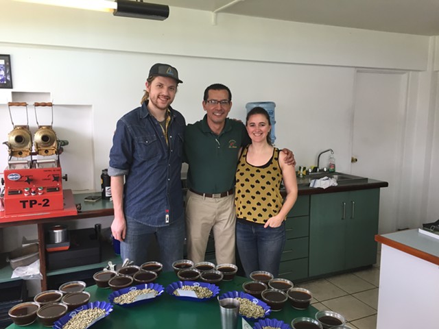 Tyler Van Liew and Magda Van Dusen with Sergio at La Minita Estate in Costa Rica - COURTESY OF BRIO COFFEEWORKS