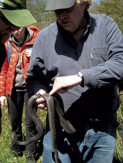Jim Andrews holding a dead rat snake - ETHAN DE SEIFE