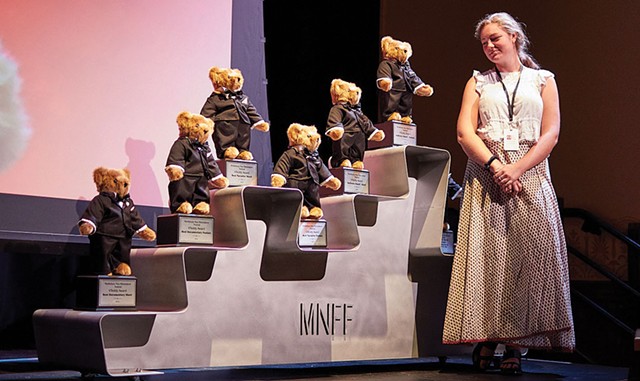Vermont Teddy Bears on display for the annual VTeddy Awards at Middlebury New Filmmakers Festival in 2019 - COURTESY OF MIDDLEBURY NEW FILMMAKERS FESTIVAL