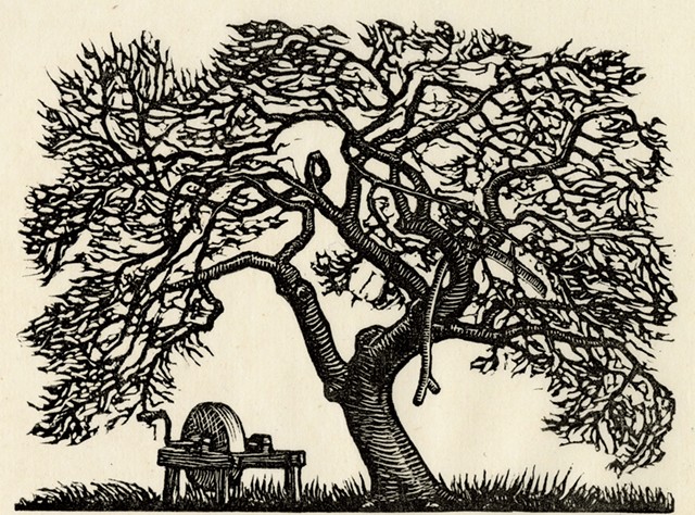 "Apple Tree and Grindstone" by J.J. Lankes - COURTESY OF DARTMOUTH COLLEGE LIBRARY SPECIAL COLLECTIONS