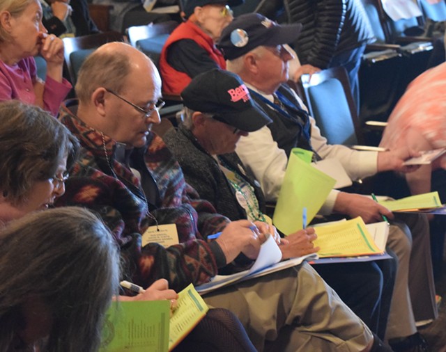 Democratic state delegates cast their ballots for delegates to the national convention. - TERRI HALLENBECK