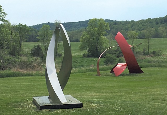 "The Kiss" by Christopher Curtis (left) and "Red Note" by David Stromeyer - PAMELA POLSTON