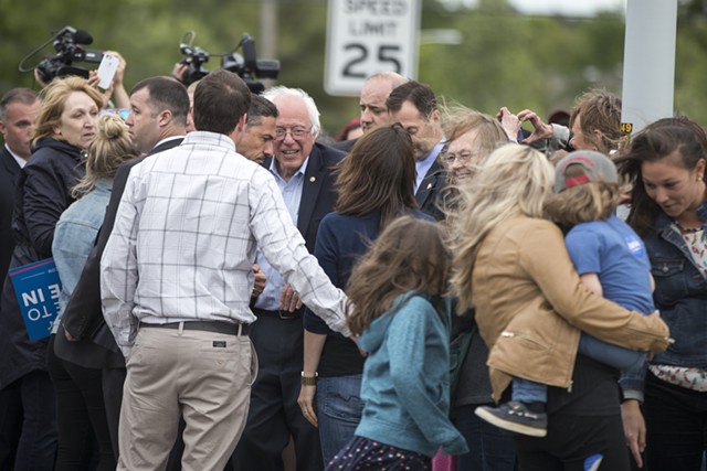 Vermonters welcome Sen. Bernie Sanders home Wednesday in South Burlington. - JAMES BUCK