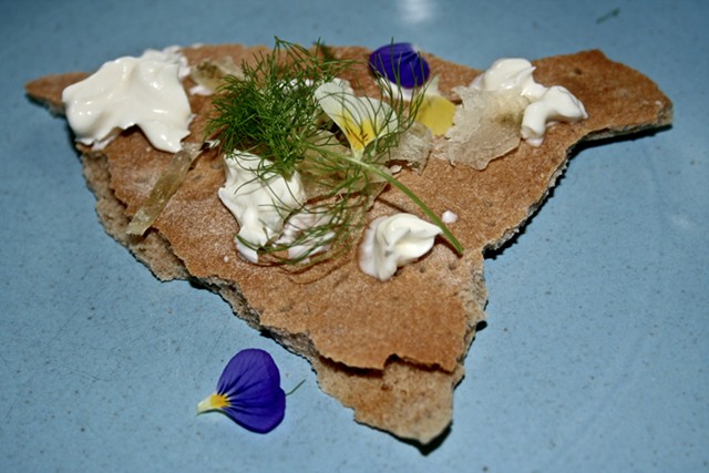 Rye crisp with perch at Elm - SUZANNE PODHAIZER