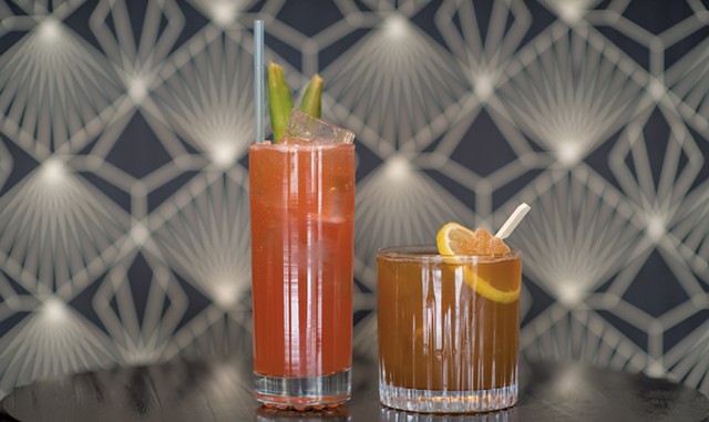 A Hibiscus River mocktail (left) and an Industry Mule No. 3 cocktail - DARIA BISHOP