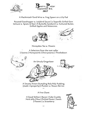 Menu from Isole Dinner Club's Beatrix Potter dinner in 2017 - COURTESY OF RICHARD WITTING