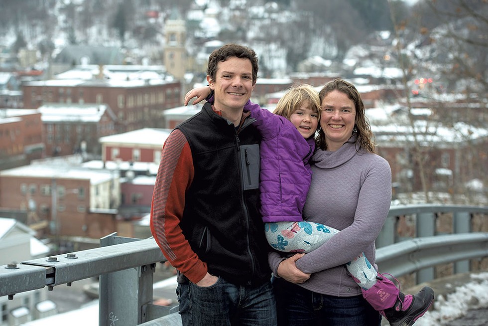 Zack Porter and his wife, Kassia Randzio, with their 5-year-old daughter, Celeste - JEB WALLACE-BRODEUR