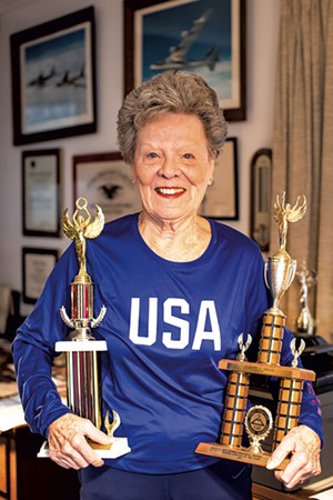 Flo Meiler at home with some of her trophies - LUKE AWTRY