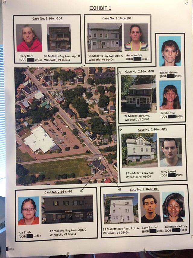 A map of apartments in Winooski where several residents allegedly facilitated drug trafficking. - MARK DAVIS