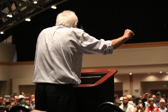 Sen. Bernie Sanders addresses delegates Monday at the Pennsylvania Convention Center. - PAUL HEINTZ