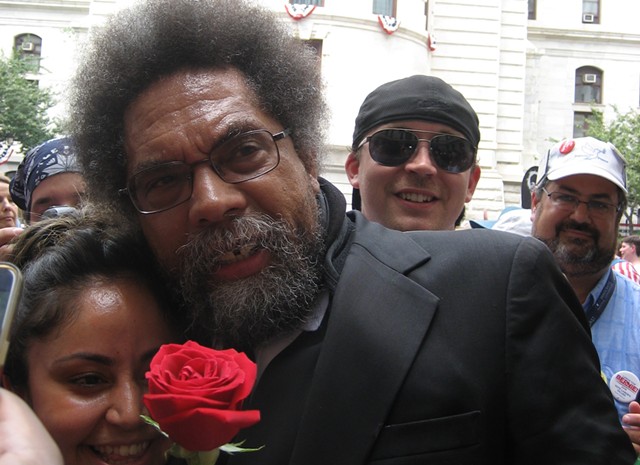 Stein supporter Cornel West outside Philadelphia City Hall prior to the day's second march. - KEVIN J. KELLEY