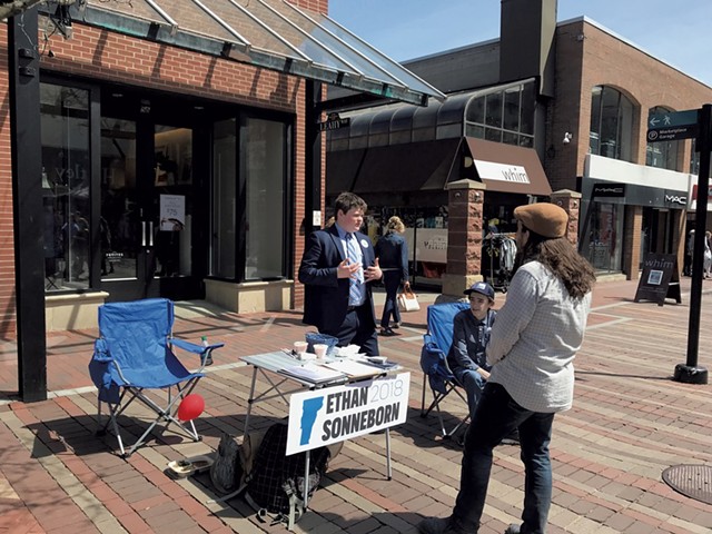 Sonneborn campaigning on Church Street in Burlington - COURTESY OF ETHAN SONNEBORN