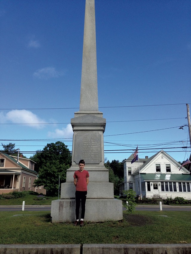 Alan Moody in front of the monument for Civil War soldiers in Cabot (Activity 11)