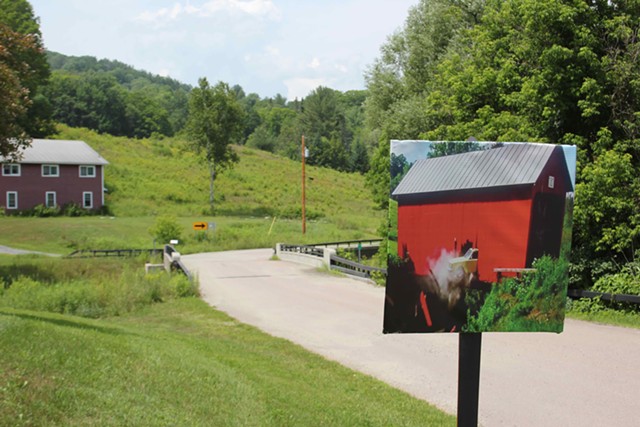 In East Corinth, a sign marks the site of Beetlejuice's covered bridge scene - JAKE HANLEY