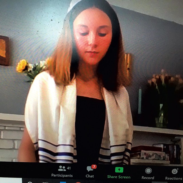 Maggie during her Zoom bat mitzvah - COURTESY OF SARAH KLEINMAN