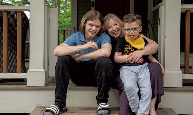 Erika Smith with her sons Slade, 14, and Rowen, 6, at their home in East Montpelier - JEB WALLACE-BRODEUR