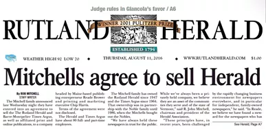 Media Note: Mitchells to Sell Rutland Herald, Times Argus