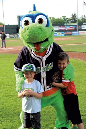Champ with young fans - OURTESY OF VERMONT LAKE MONSTERS