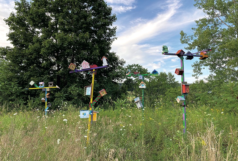 Birdhouse art installation on the Lamoille Valley Rail Trail in Morrisville - SALLY POLLAK