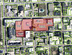 The red crosshatched area depicts the downtown overlay district. It would include the entire Burlington Town Center redevelopment. - COURTESY: CITY OF BURLINGTON