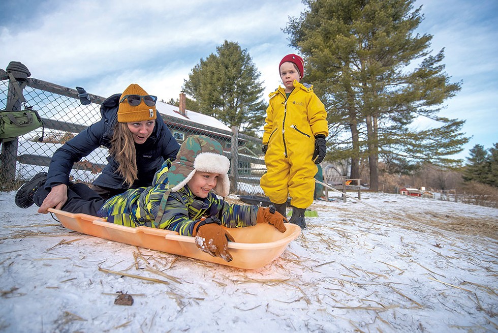 Cecelia Puleio sledding with the kids - JEB WALLACE-BRODEUR