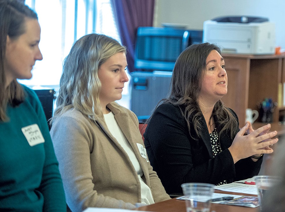 Aly Richards (right) speaking on the childcare panel at the Statehouse - JEB WALLACE-BRODEUR