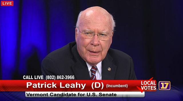 Sen. Patrick Leahy at a Channel 17 debate Tuesday in Burlington - SCREENSHOT