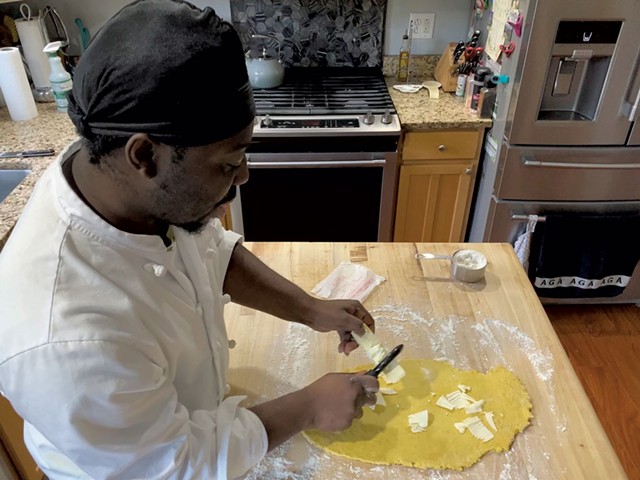 Jamal Johnson-Anderson demonstrating pastry technique - MELISSA PASANEN