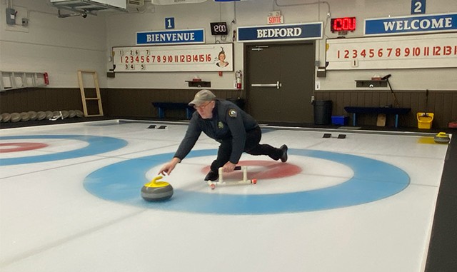 Bill Germer exhibiting good form at the Bedford Curling Club - ERIK ESCKILSEN