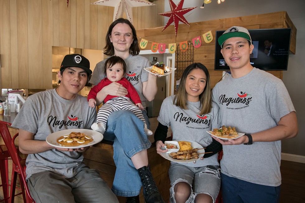 Nague&ntilde;os Filipino American Diner co-owners from left: JR and Emma Perez (with their baby &Atilde;ine) and Jerrymay and Paul Lopez - DARIA BISHOP