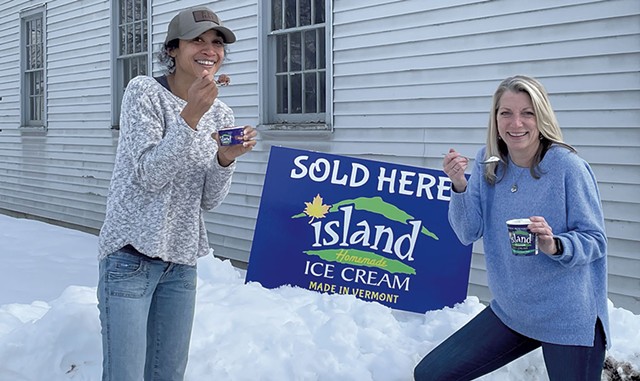 Celina Ellison (left) and Maura Fitzgerald of Island Homemade Ice Cream in front of the future scoop shop - COURTESY