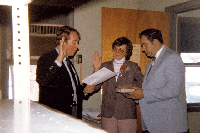 Alice Smith being sworn in as East Barre postmaster in 1984 - COURTESY