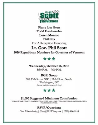Phil Scott Travels to D.C. for $18,000 Lobbyist Fundraiser