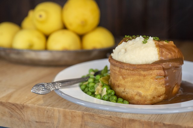 Piecemeal Pies' potato, cheese and artichoke pie with peas, mash and gravy - FILE: JEB WALLACE-BRODEUR