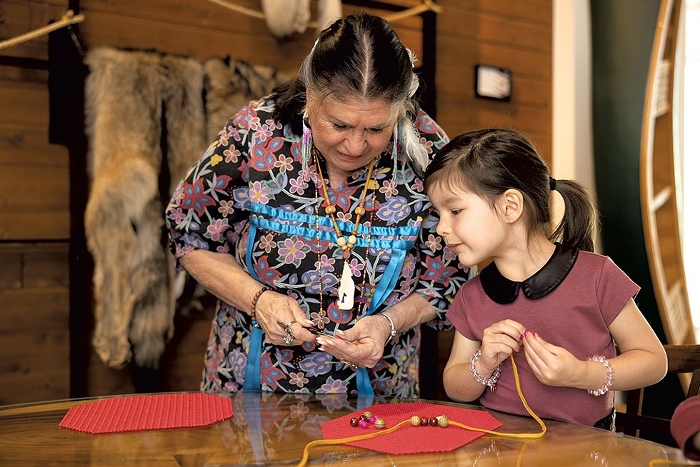 Diane Picard (left) leading a traditional jewelry workshop - COURTESY OF STEPHANE AUDET