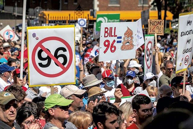 Bill 96 protesters marching in Montr&eacute;al last year - GIORDANNO BRUMAS/SOPA IMAGES VIA AP IMAGES