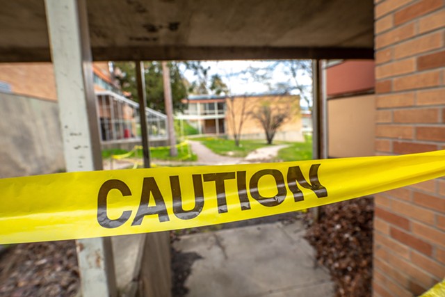 Caution tape at Burlington High School in 2021 - FILE: LUKE AWTRY