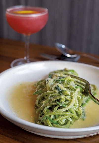 Nettle chitarra with zucchini and aged goat cheese - JEB WALLACE-BRODEUR