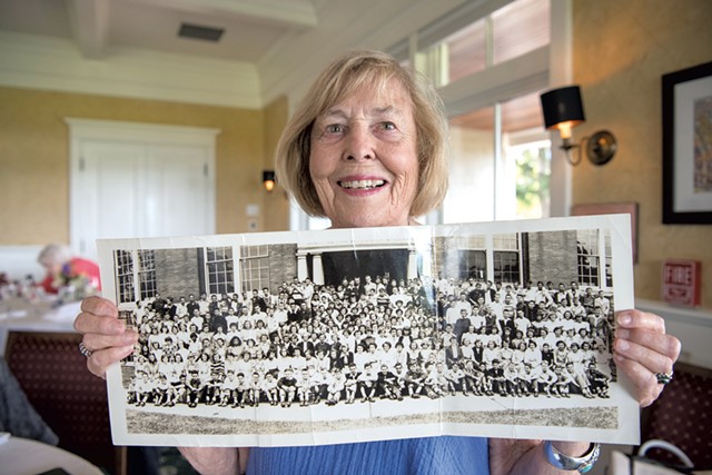 Diana Carlisle with a Burlington High School class of 1953  photo at the 70th reunion - DARIA BISHOP