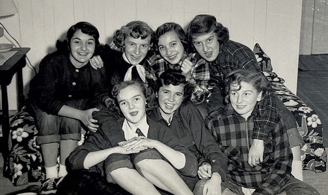 Clockwise from top left: Rhoda Rosenberg, Martha Abell, Eleanor Feen, Diana Danforth, Judy Ramsden, Joan Bugbee and Joanne Aldrich - COURTESY OF JOAN BUGBEE BOARDMAN