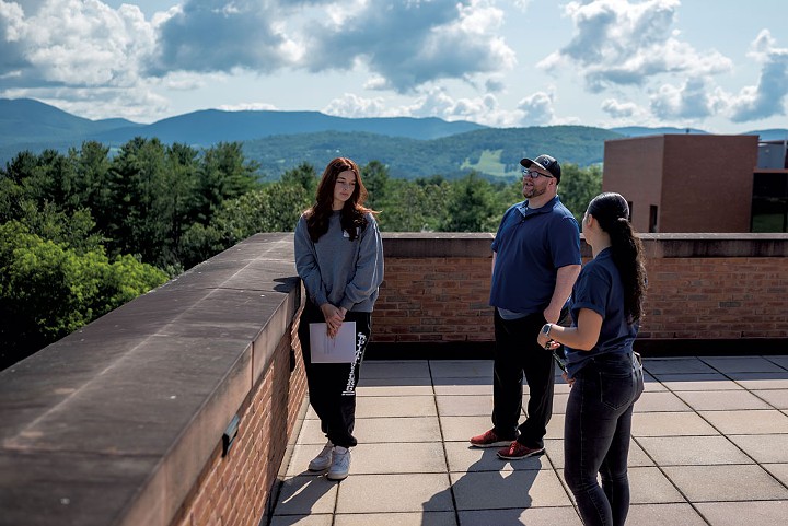 Trinitie Simonds (left) on a tour of Vermont State University's Lyndon campus with her father, Chris Bachand - JOSH KUCKENS