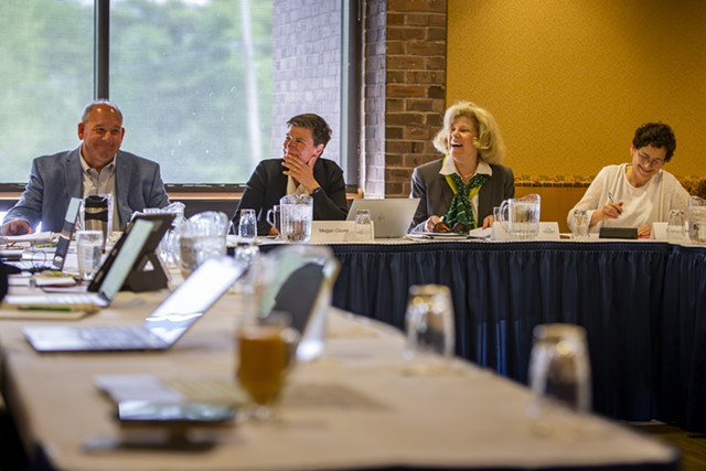 Chancellor Sophie Zdatny, far right, at a meeting in June - COURTESY OF VERMONT STATE COLLEGES