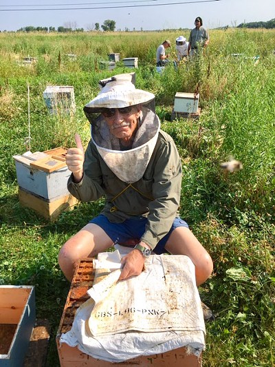 Bill Mares catching queen bees - COURTESY