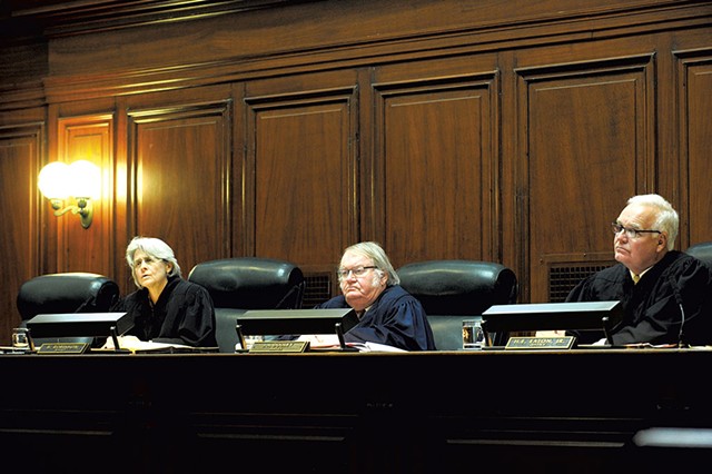 Left to right: Justices Beth Robinson, John Dooley and Harold Eaton Jr. - MATTHEW THORSEN
