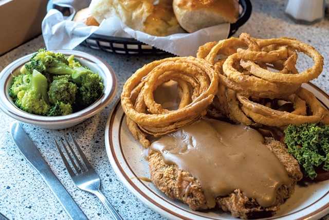 Country-fried steak with onion rings - JEB WALLACE-BRODEUR