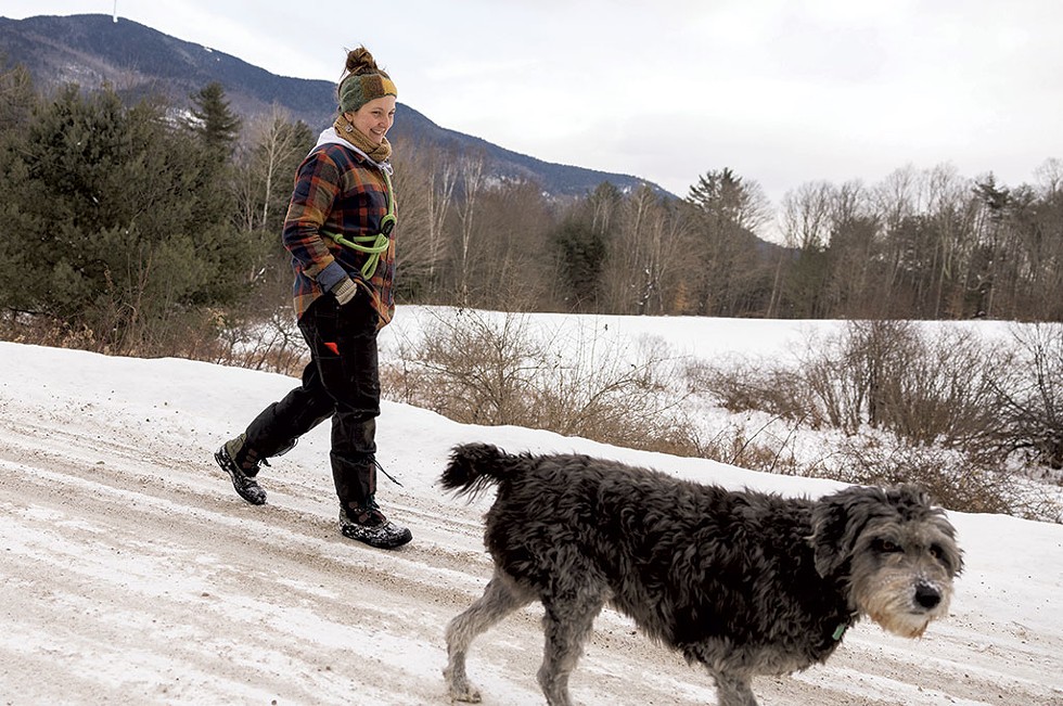 Hannah Lepisko and her dog Jewels on a walk in Perkinsville - ROB STRONG