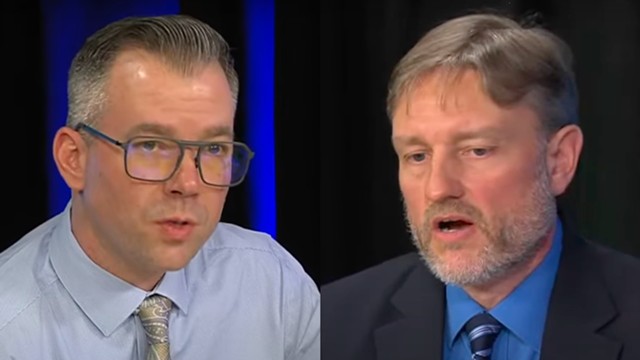 Will Emmons (left) and Chris Haessly - SCREENSHOT COURTEST OF TOWN MEETING TV