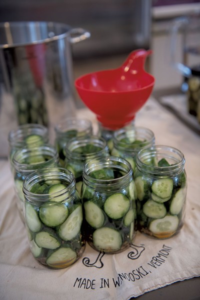Tipsy Pickle cucumbers ready for brining in the Burlington Friends Meeting kitchen - FILE: DARIA BISHOP