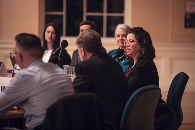 Emma Mulvaney-Stanak (right) at a mayoral debate - FILE: LUKE AWTRY